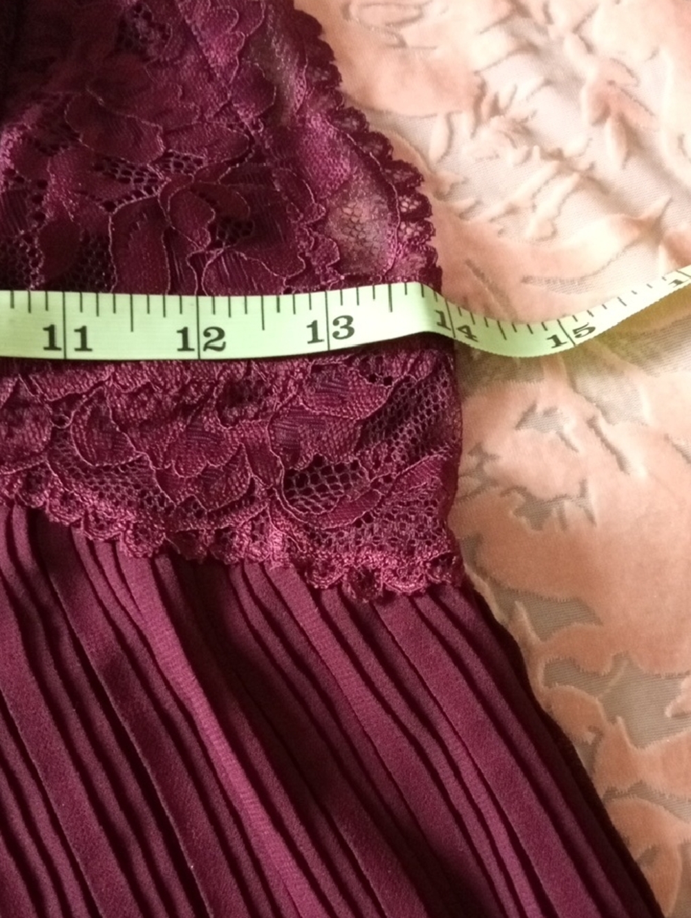 Lace-Trim Satin Pleated Cami & Short Sleep Set - Deep Plum - Picture 8 of 11